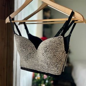 Women's Rhinestone Diamond Push up Bustier Corset Bra